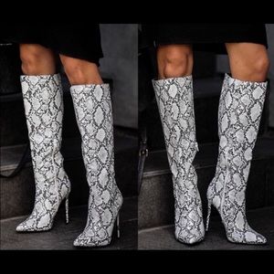 faux leather knee high snakeskin boots